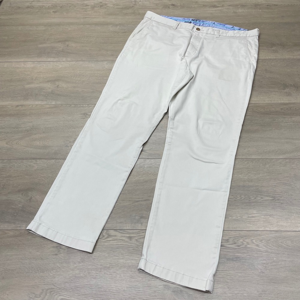 Tommy Bahama Chino Pants Mens 40x32 White Cotton Tencel Blend Flat Front READ